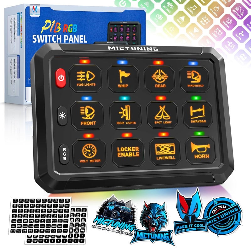 MICTUNING 12 Gang Switch Panel, P1B LED Touch Control Panel Box with Electronic Fuses Car Touch Switch Box Universal for Truck ATV UTV Boat Marine RV SUV Caravan Camper, 2 Years Warranty - Image 1